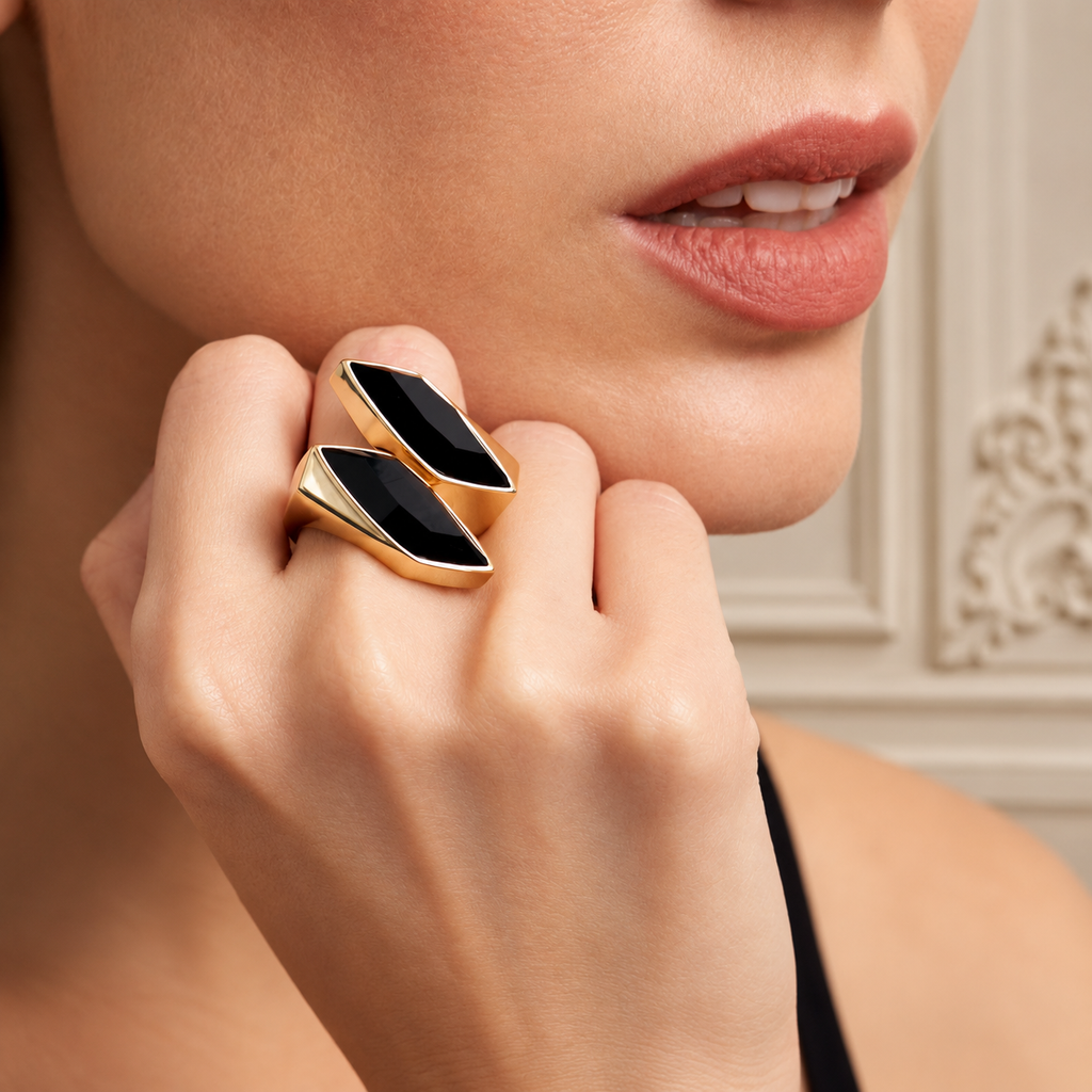 Black Navette Crystal Open Ring