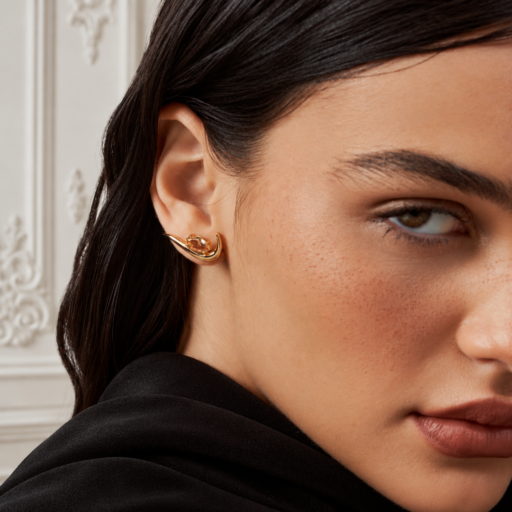 Curved Navette Crystal Ear Climber