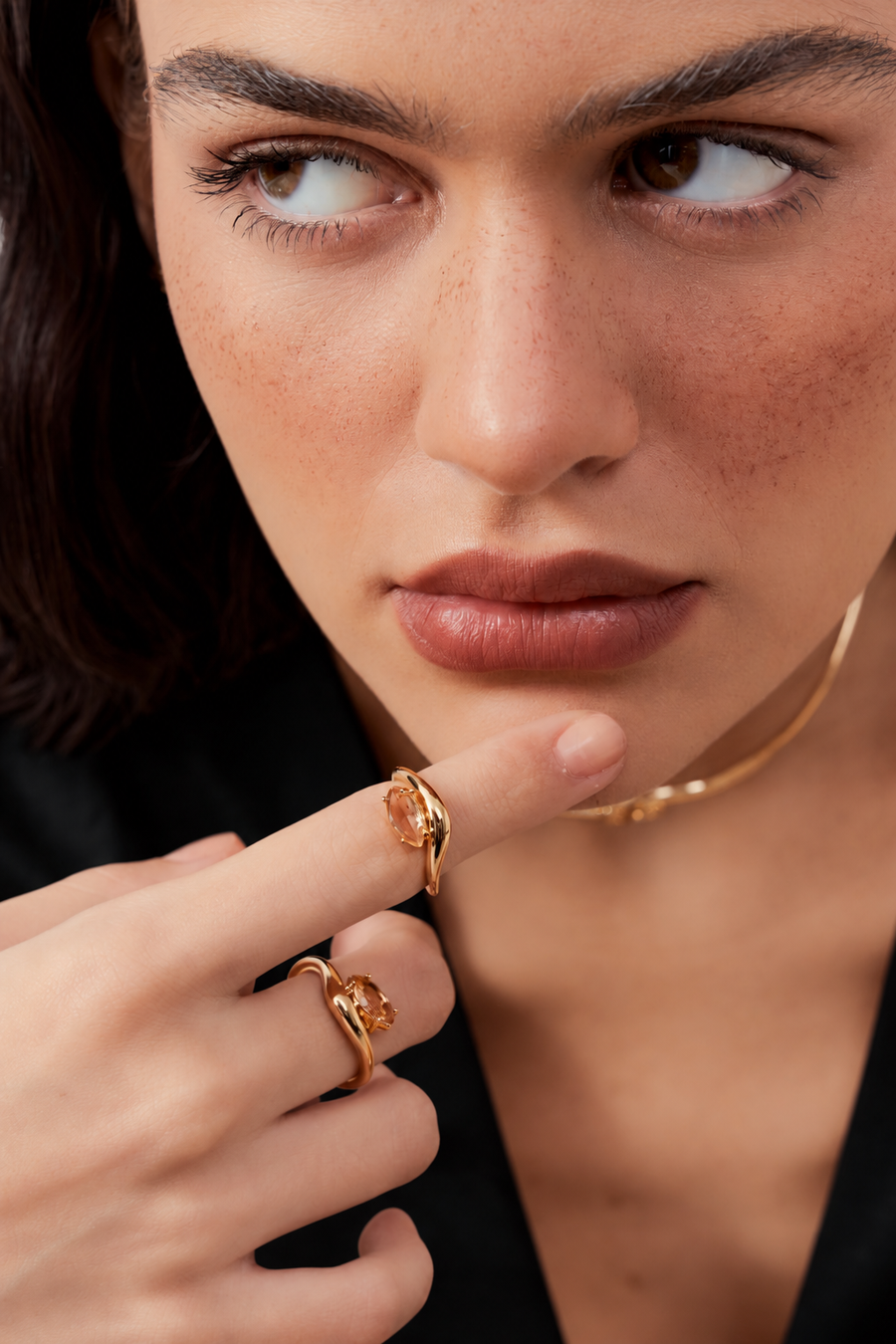 Curved Navette Crystal Ring
