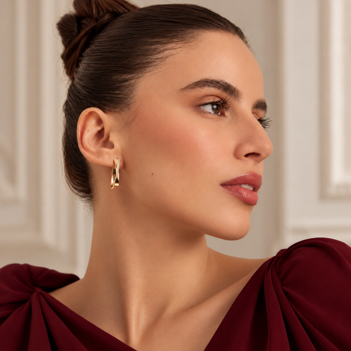 Oval X Hoop Earrings with Zirconia Accents