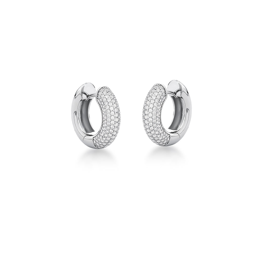 Rhodium-Plated Sterling Silver Pavé Zirconia Hoop Earrings