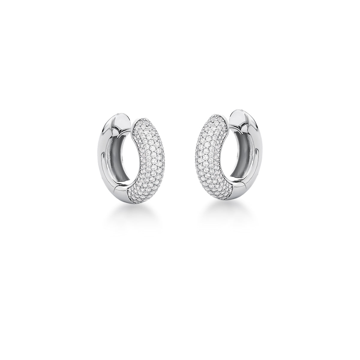 Rhodium-Plated Sterling Silver Pavé Zirconia Hoop Earrings