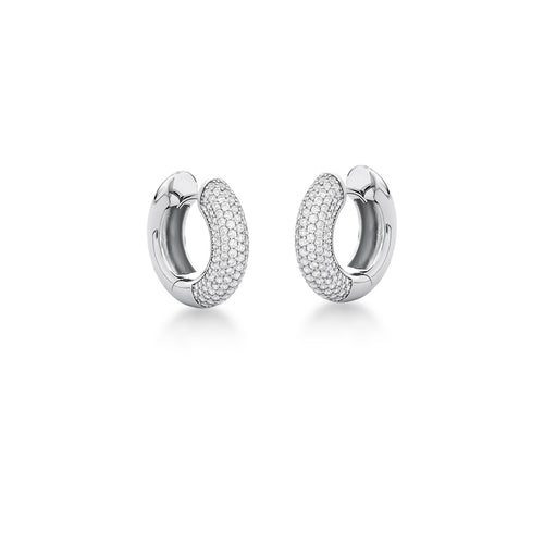 Rhodium-plated sterling silver hoop earrings featuring pavé-set zirconia
