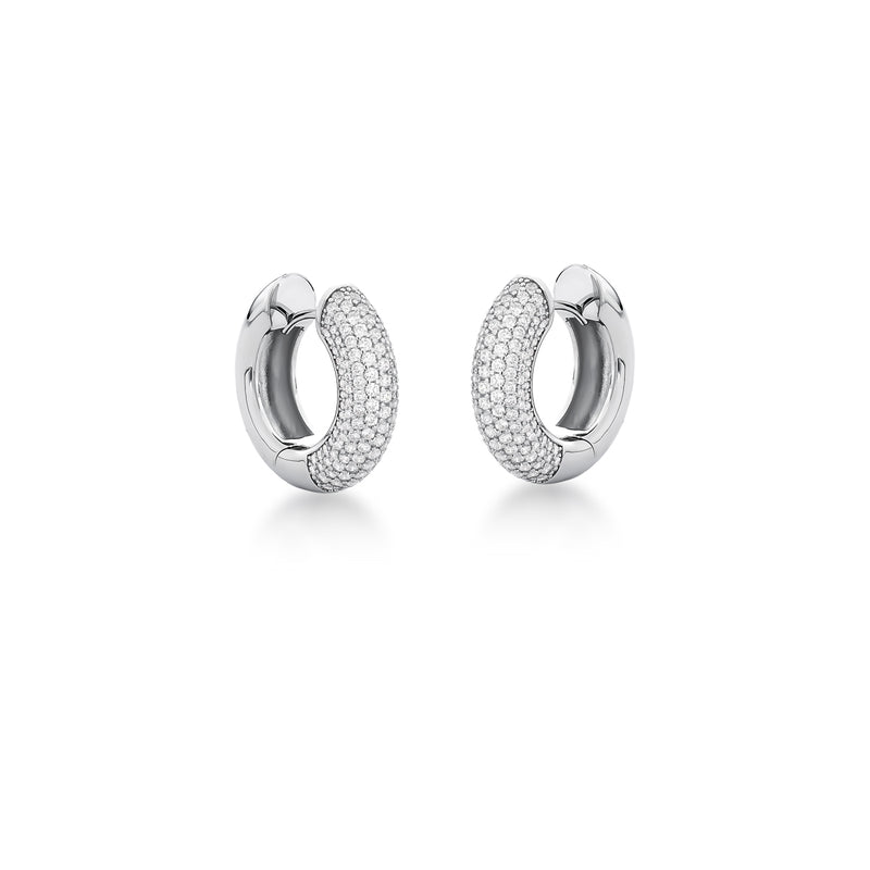 Rhodium-Plated Sterling Silver Pavé Zirconia Hoop Earrings