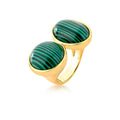 Ring with two rounded malachite stones