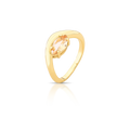 Gold ring with a clear gemstone on a white background