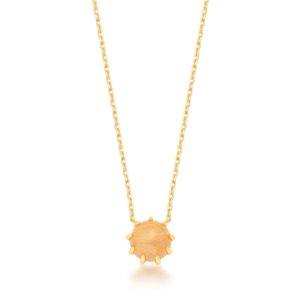 18K gold-plated pendant necklace featuring a round rutilated quartz stone