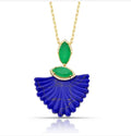 Necklace with Fan Stone and Green Crystals
