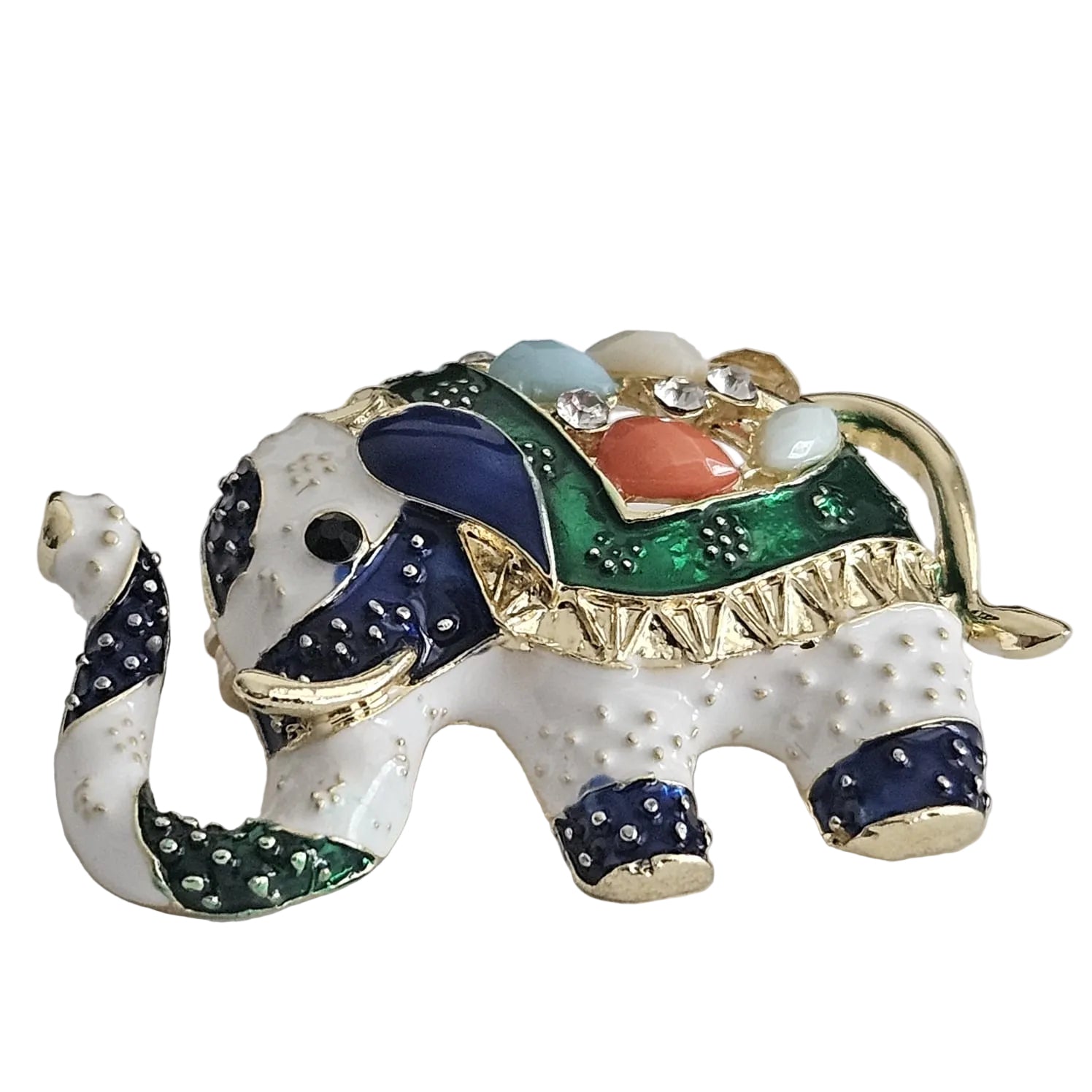Charming brooch with colourful enamel, 18k gold-plated details and subtle stones