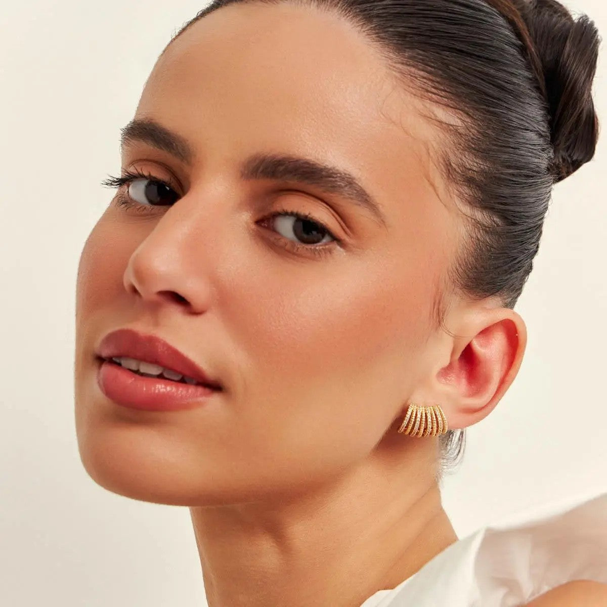Eight-Loop Gold-Plated Studded Hoop Earrings