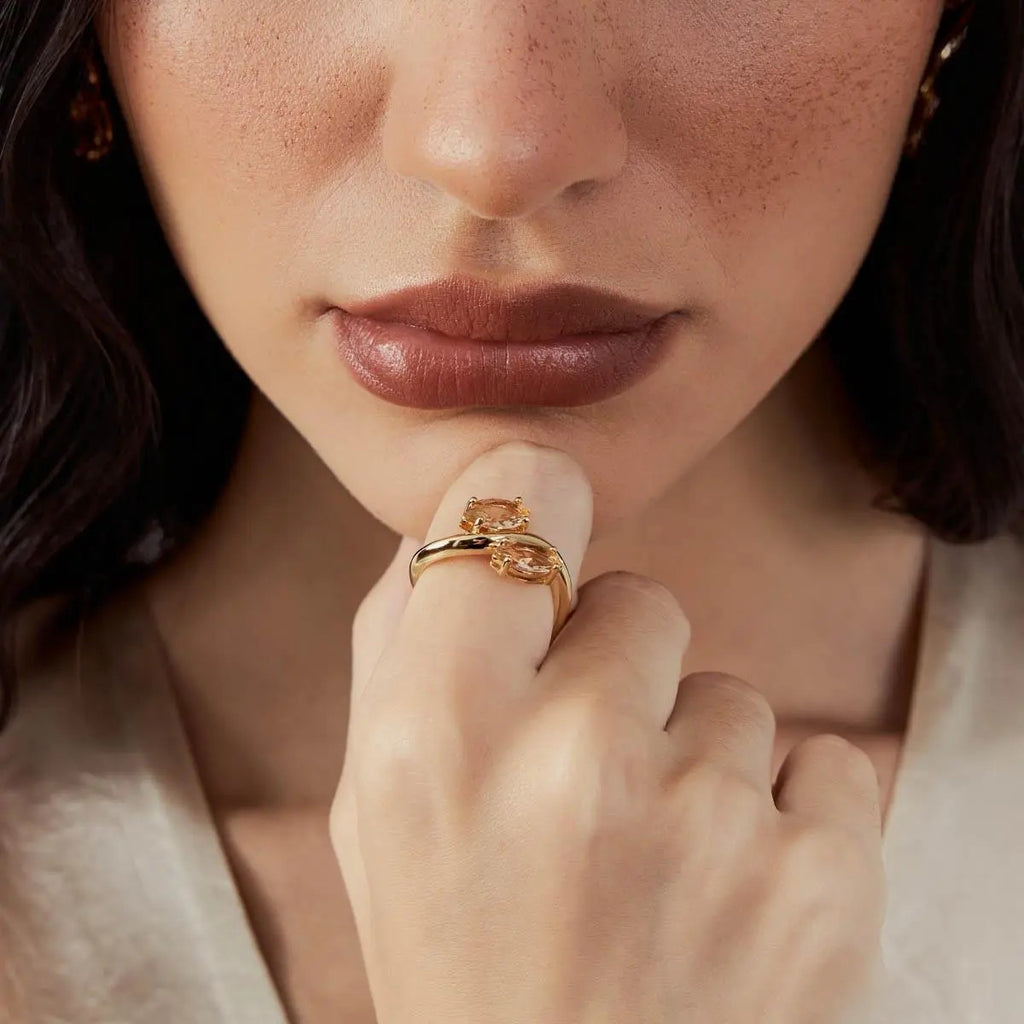 Curved Ring Featuring Two Marquise-Cut Crystals