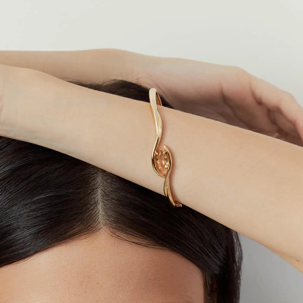 Textured Openwork Navette Crystal Bangle Bracelet