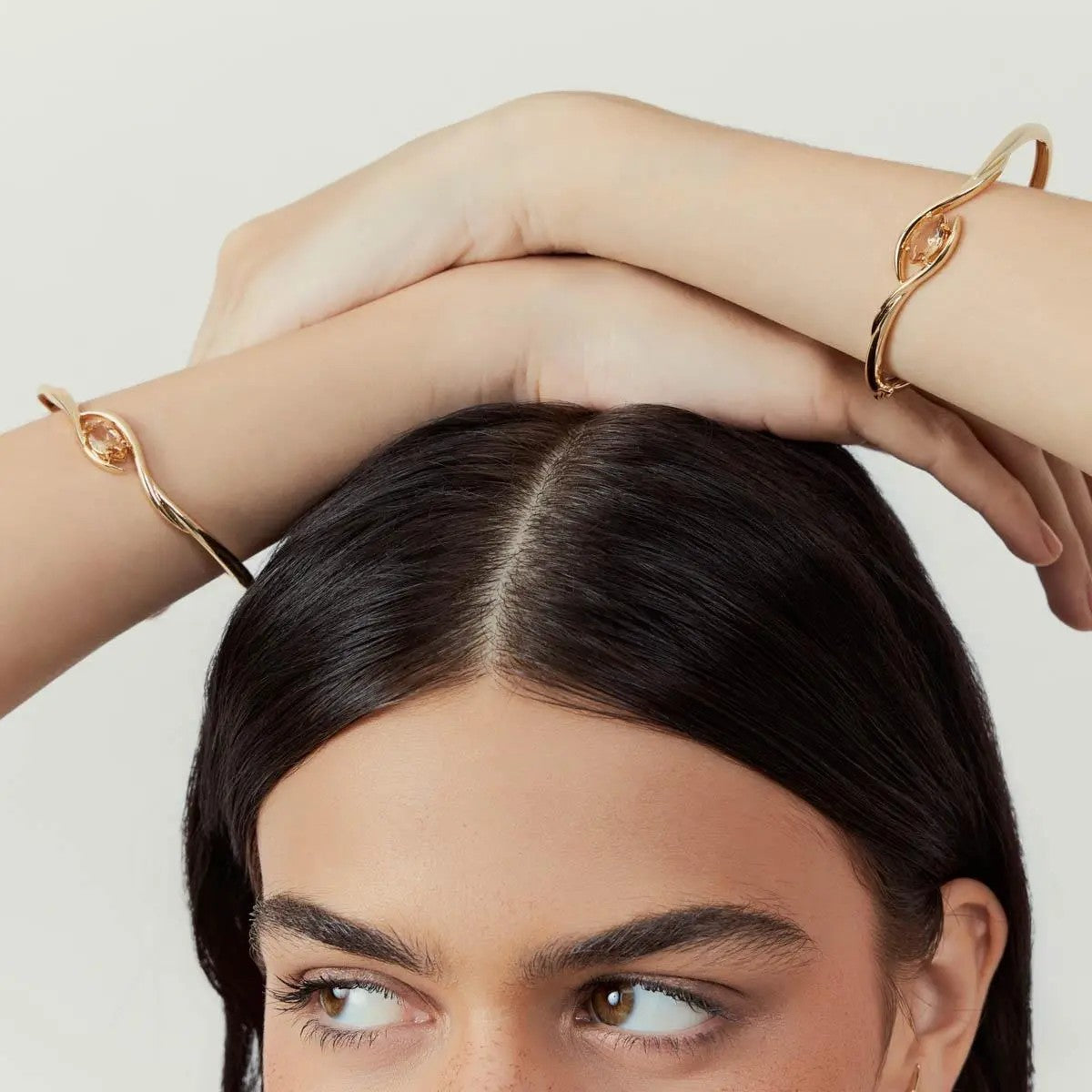Textured Openwork Navette Crystal Bangle Bracelet