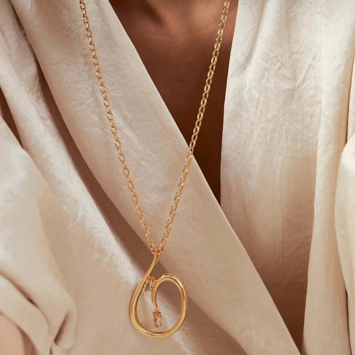 Curved Pendant Necklace with Navette Crystals