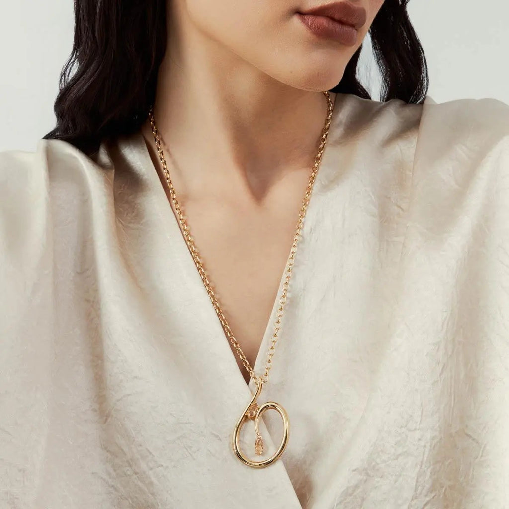 Curved Pendant Necklace with Navette Crystals