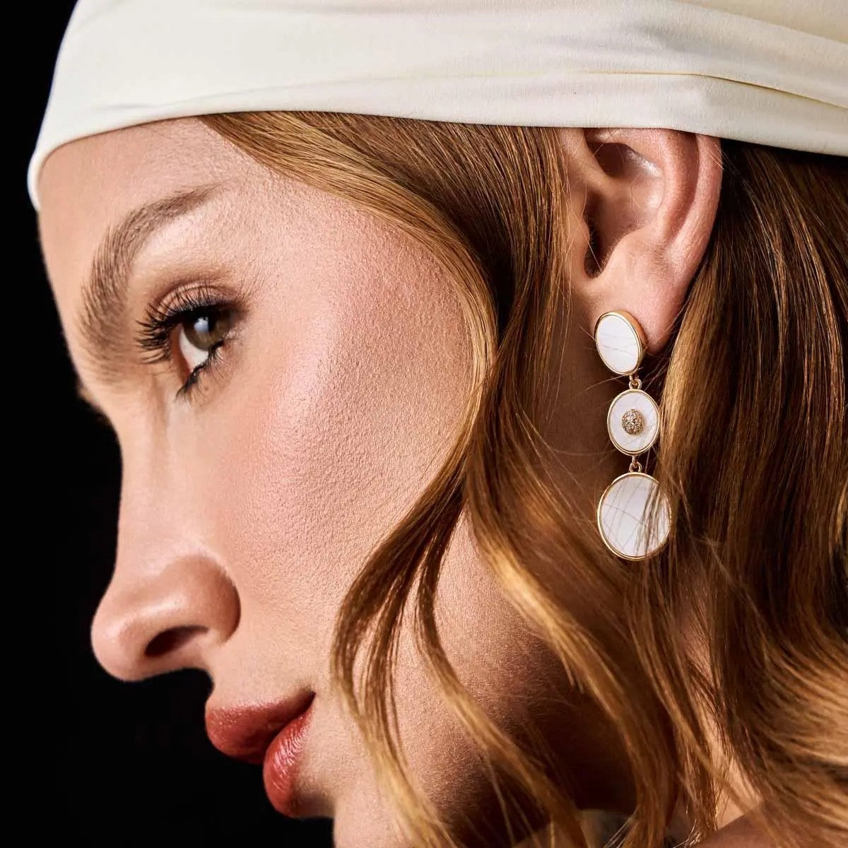 Mother-of-Pearl and Zirconia Oval Drop Earrings