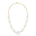 Necklace with white beads and gold chain on a white background