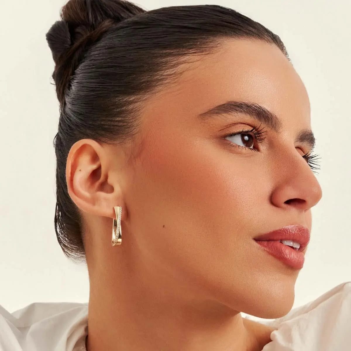 Oval “X” Hoop Earrings with Zirconia Accents