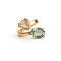 Ring with two crystals: 2 drops of yellow-pink and green