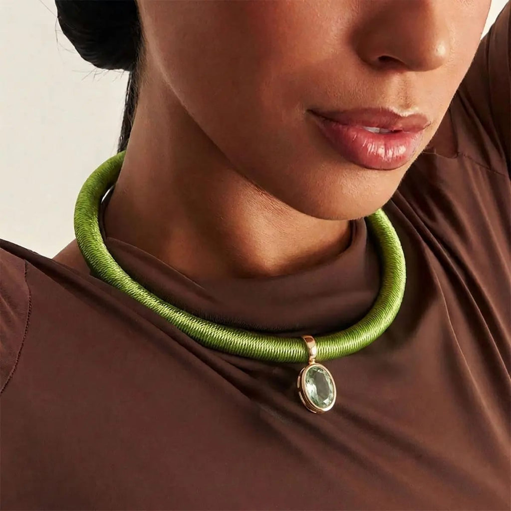 Waxed Cord Necklace with Knot Closure - Green