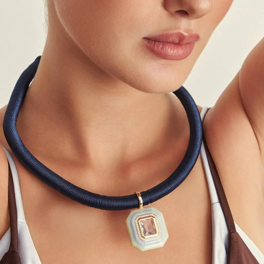 Waxed Cord Necklace with Knot Closure - Blue