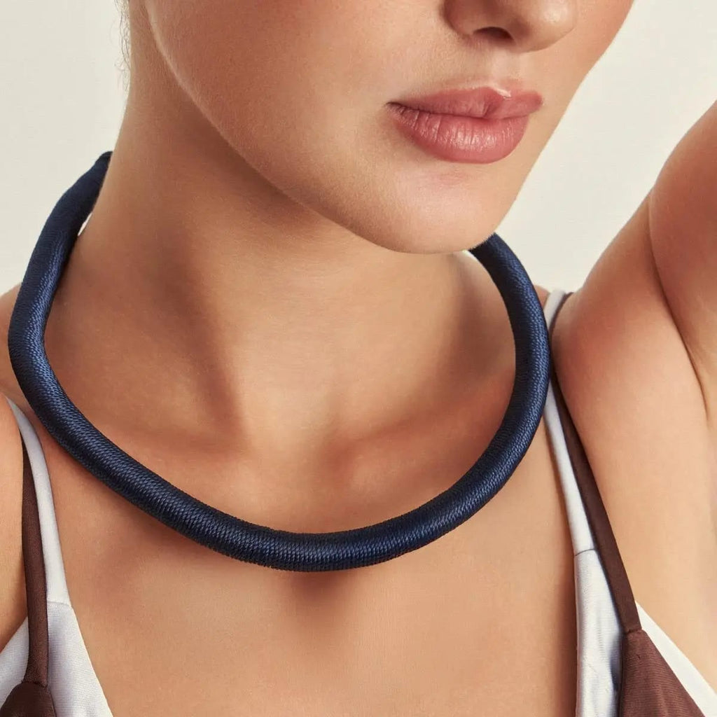 Waxed Cord Necklace with Knot Closure - Blue