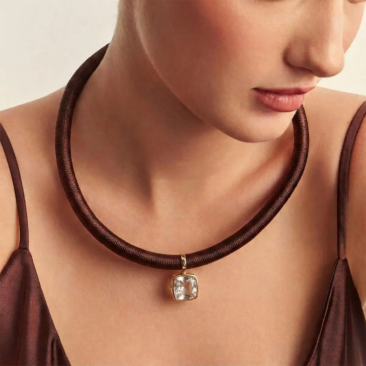Waxed Cord Necklace with Knot Closure - Brown