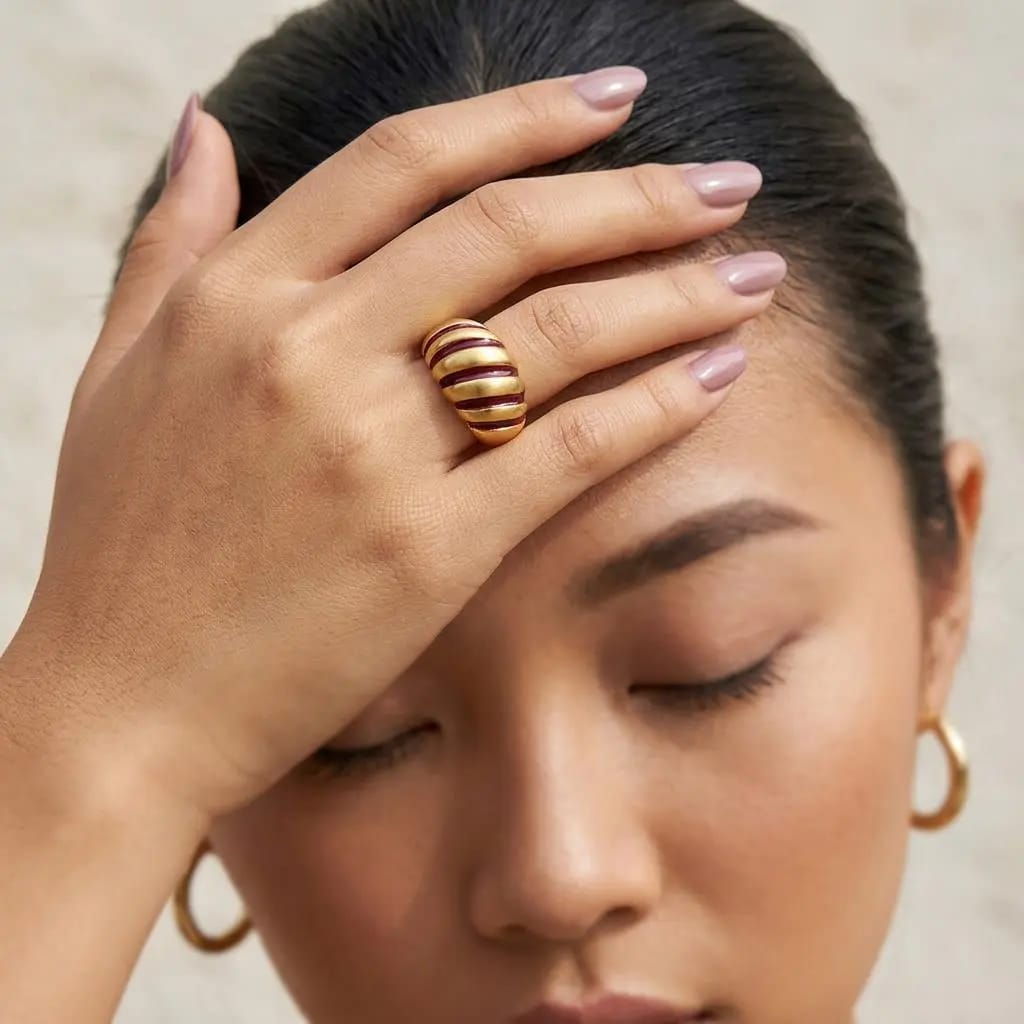 18K Gold-Plated Ring with Enamel Detail