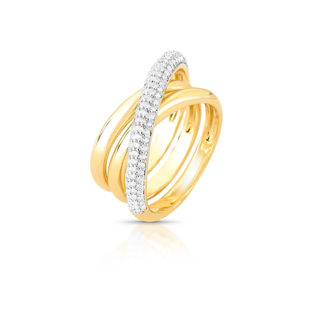 18K gold-plated interlaced ring featuring pavé zirconia and a crossover design