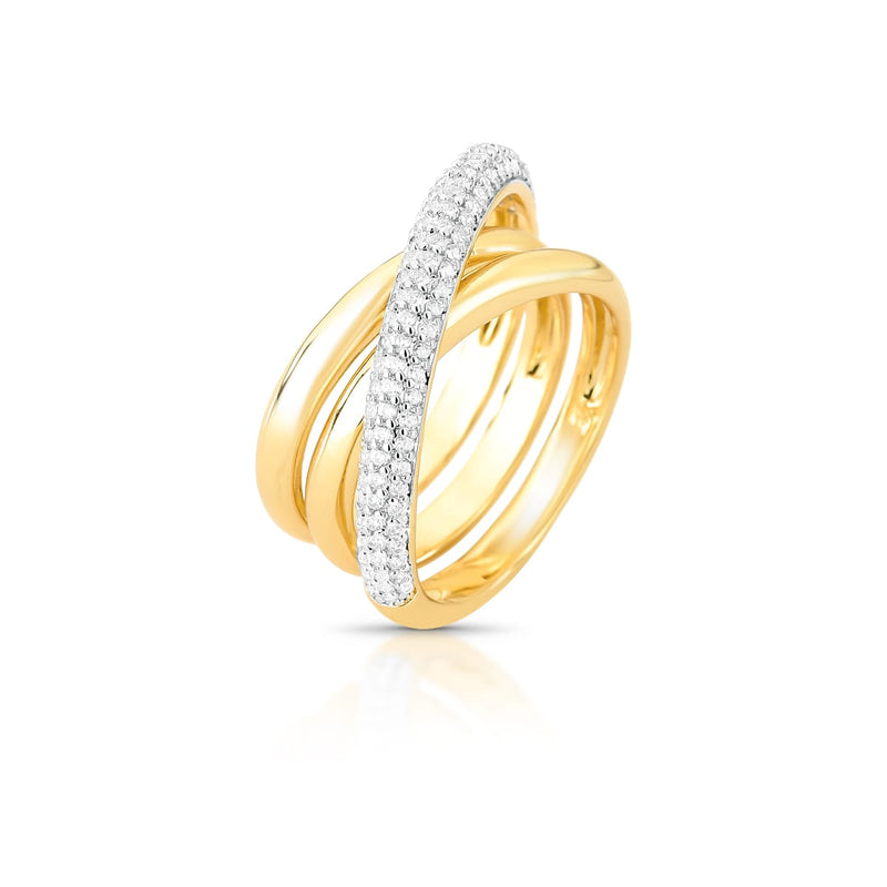 18K gold-plated interlaced ring featuring pavé zirconia and a crossover design