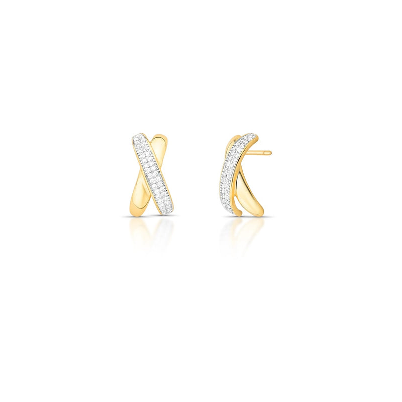 18K gold-plated delicate crossover earrings featuring pavé zirconia