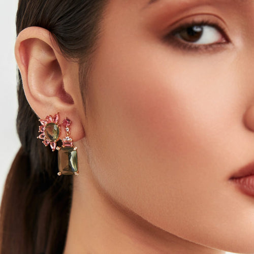 Pendientes colgantes de cristal verde