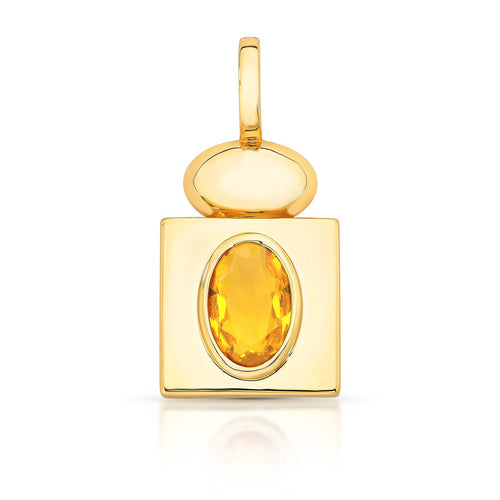 18K gold-plated geometric pendant featuring an oval-cut yellow crystal