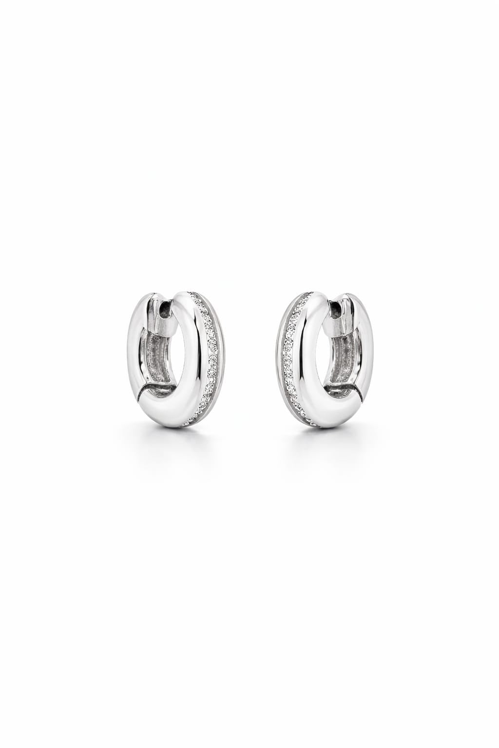 Silver hoop earrings on a white background