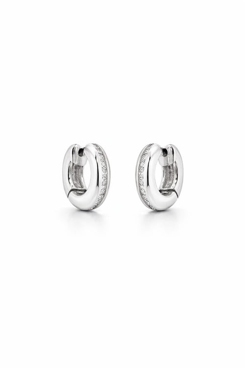 Silver hoop earrings on a white background
