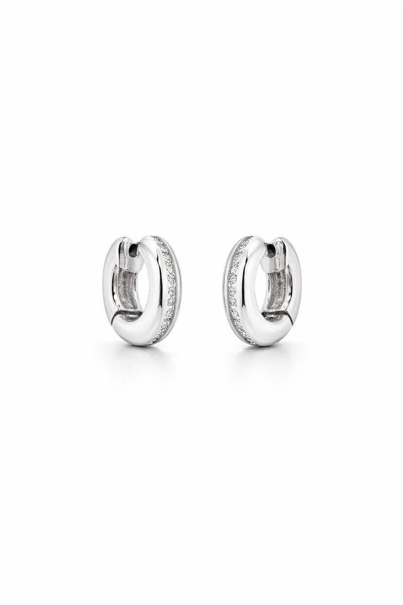 Silver hoop earrings on a white background