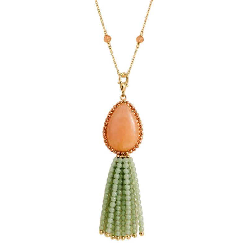 Long Gold-Plated Necklace with an Orange Teardrop Pendant