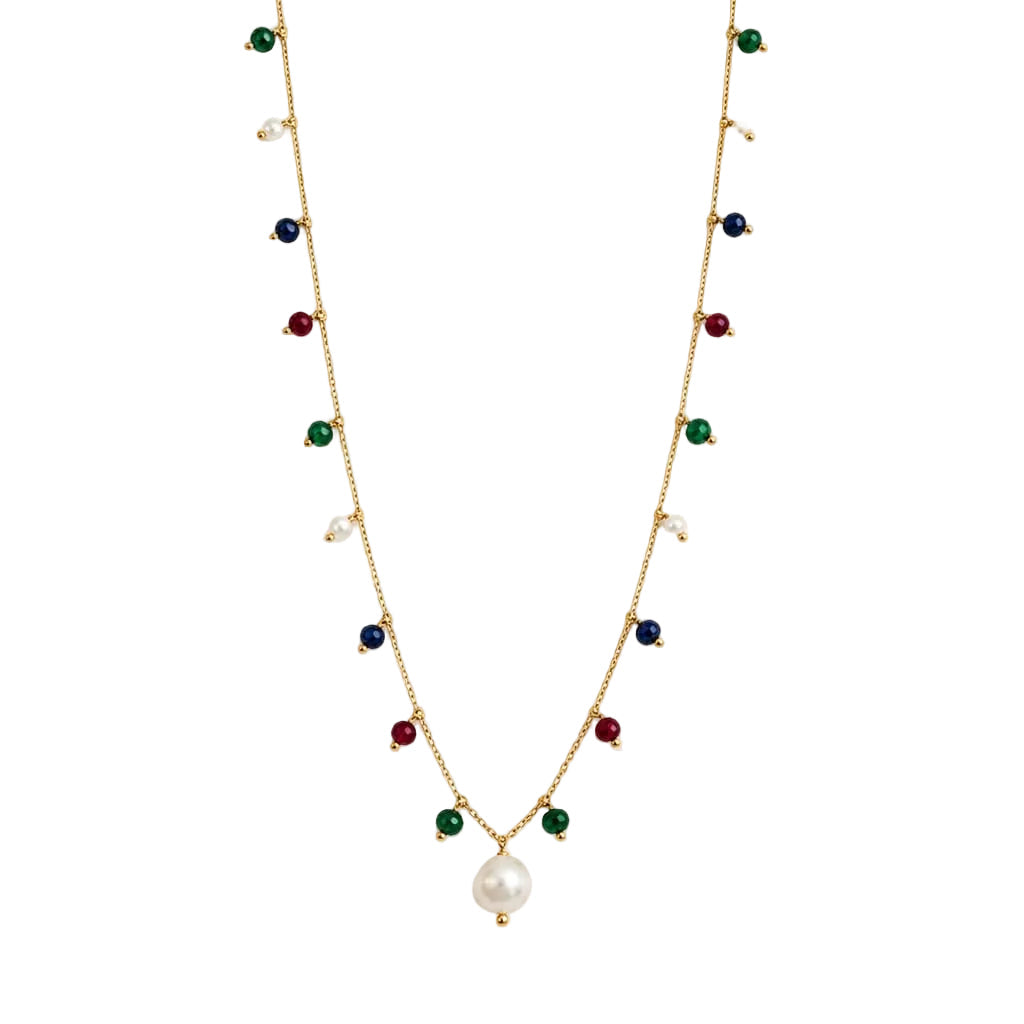 Necklace with baroque pearls and colorful crystals