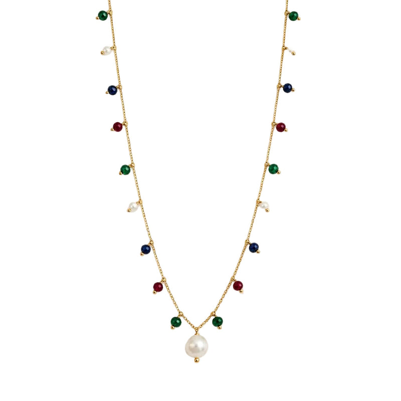 Necklace with baroque pearls and colorful crystals