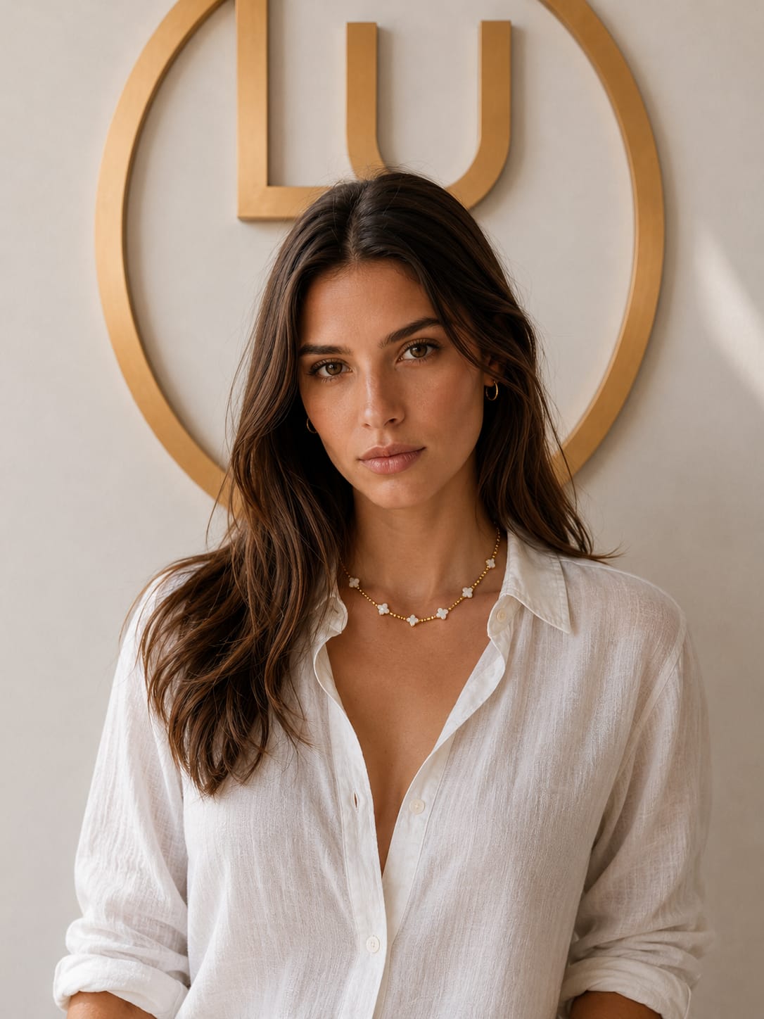 Choker Necklace with Square 18K Gold-Plated Beads and Mother-of-Pearl Clovers