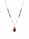 Long Necklace 18K Gold-Plated featuring a Ruby-Colored Crystal Sphere