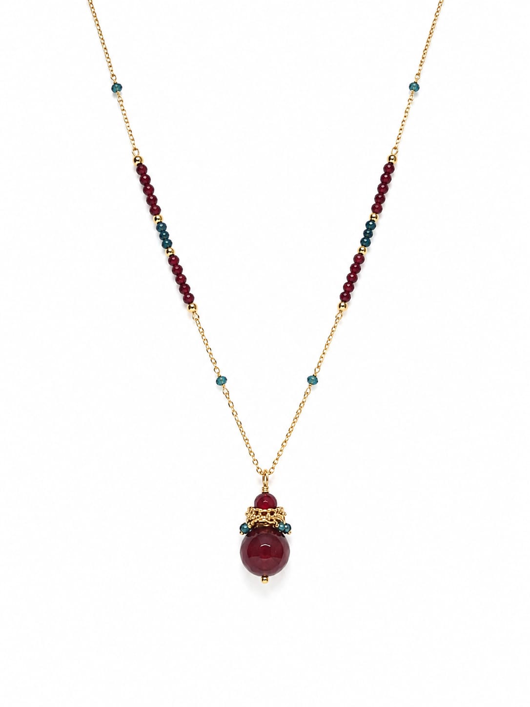 Long Necklace 18K Gold-Plated featuring a Ruby-Colored Crystal Sphere