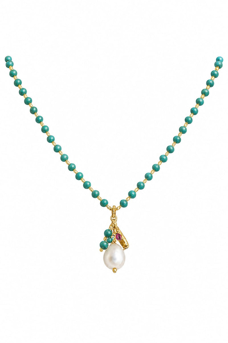 18K Gold-plated Necklace with blue stones and a pendant