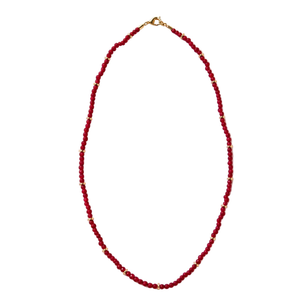 Choker Necklace Made of Tiny Faceted Ruby-Colored Crystals