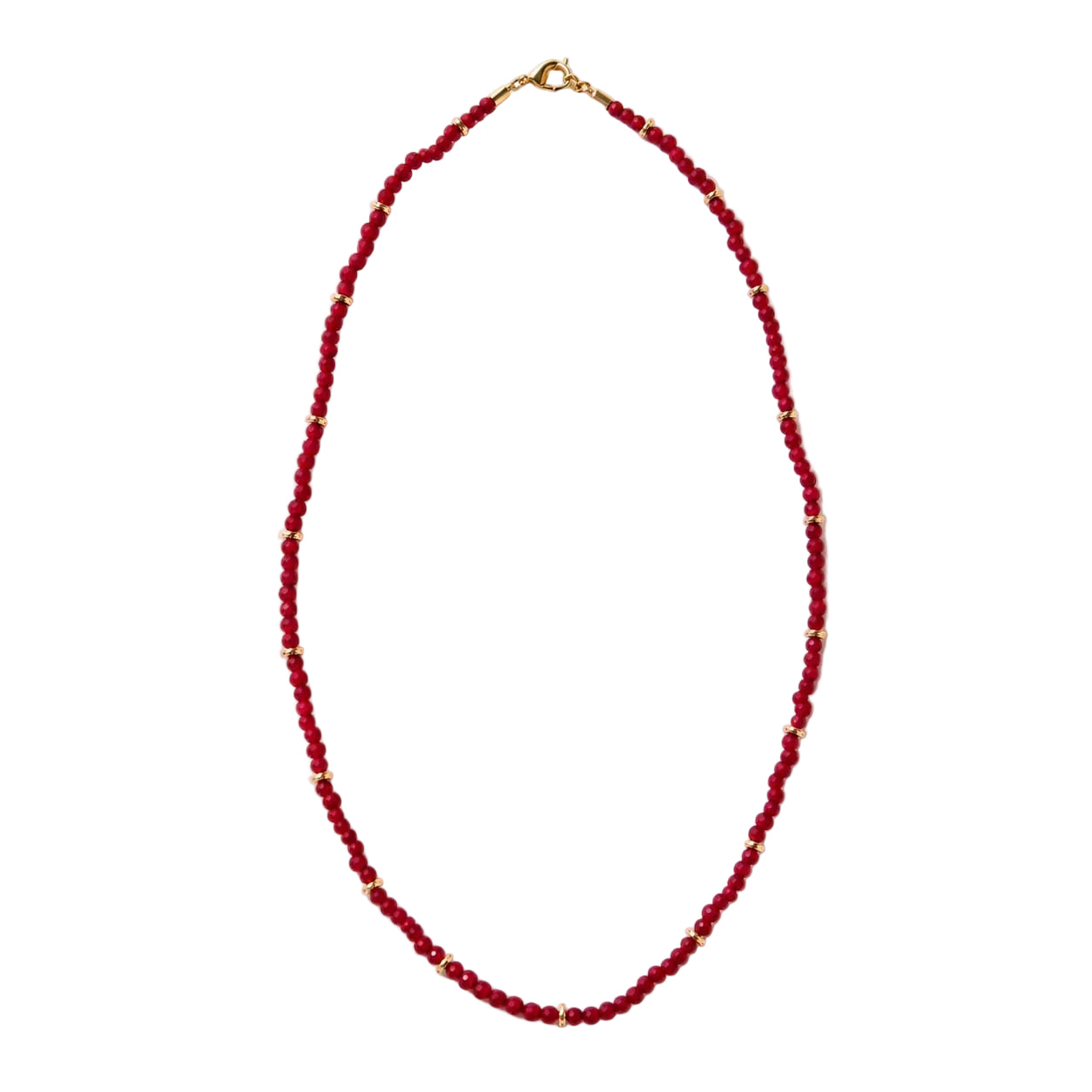 Choker Necklace Made of Tiny Faceted Ruby-Colored Crystals