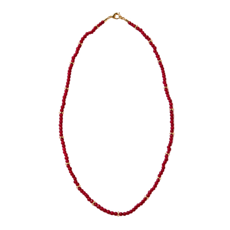 Choker Necklace Made of Tiny Faceted Ruby-Colored Crystals
