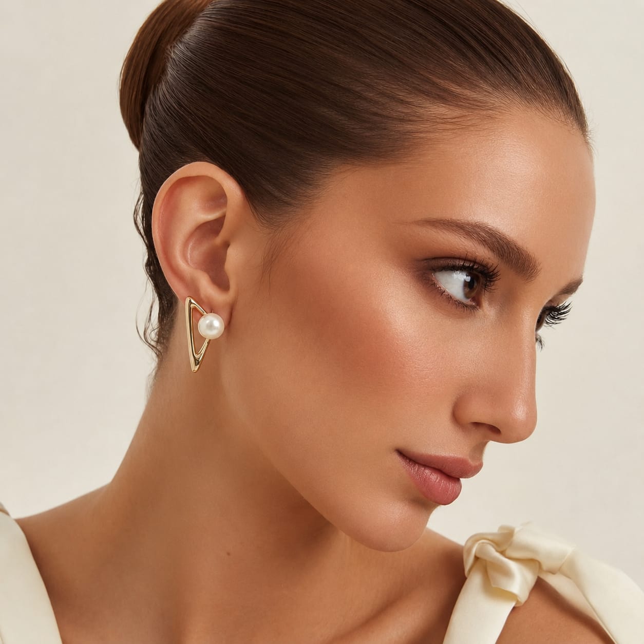 Gold-Plated Geometric Earrings with Shell Pearls