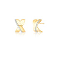 18K gold-plated crossover earrings featuring pavé zirconia
