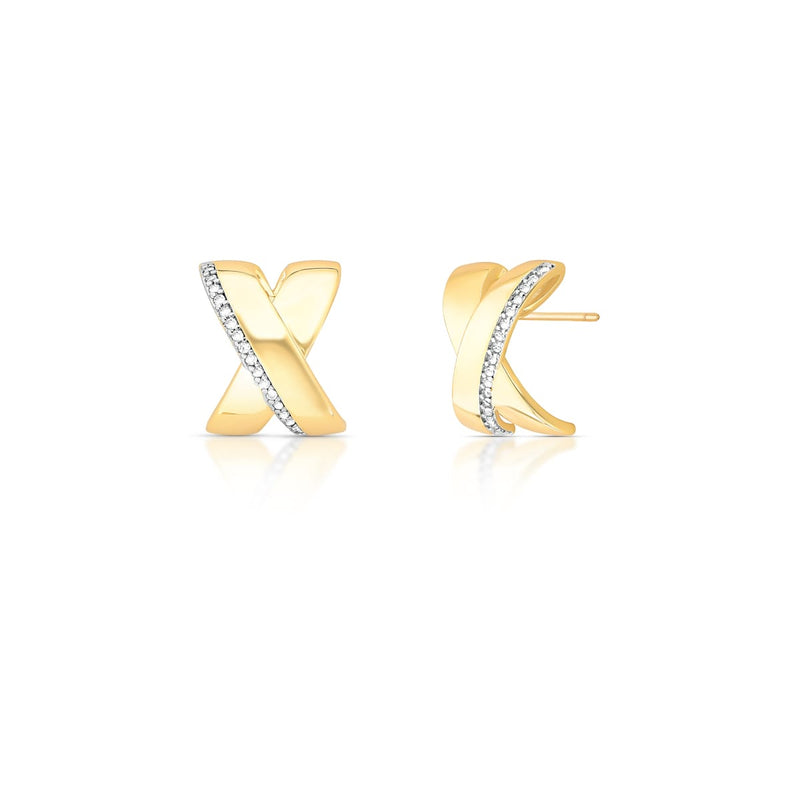 18K gold-plated crossover earrings featuring pavé zirconia