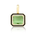 18K gold-plated pendant featuring an emerald-cut green crystal, zirconia, and black enamel